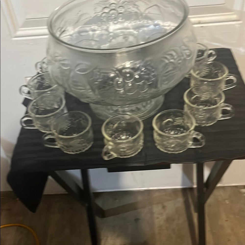 Elegant Glass Punch Bowl Set with Cups